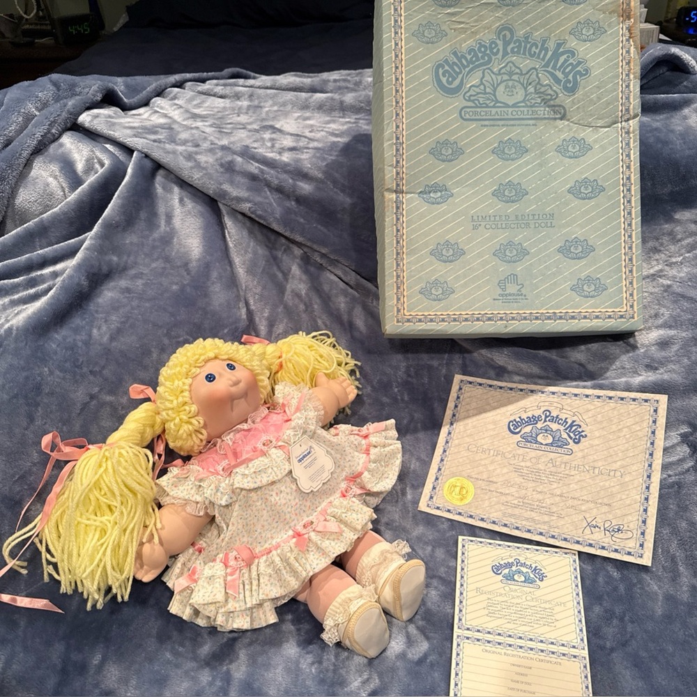 Cabbage Patch Kids Doll Dress with Pink and White Lace 1985 Porcelain